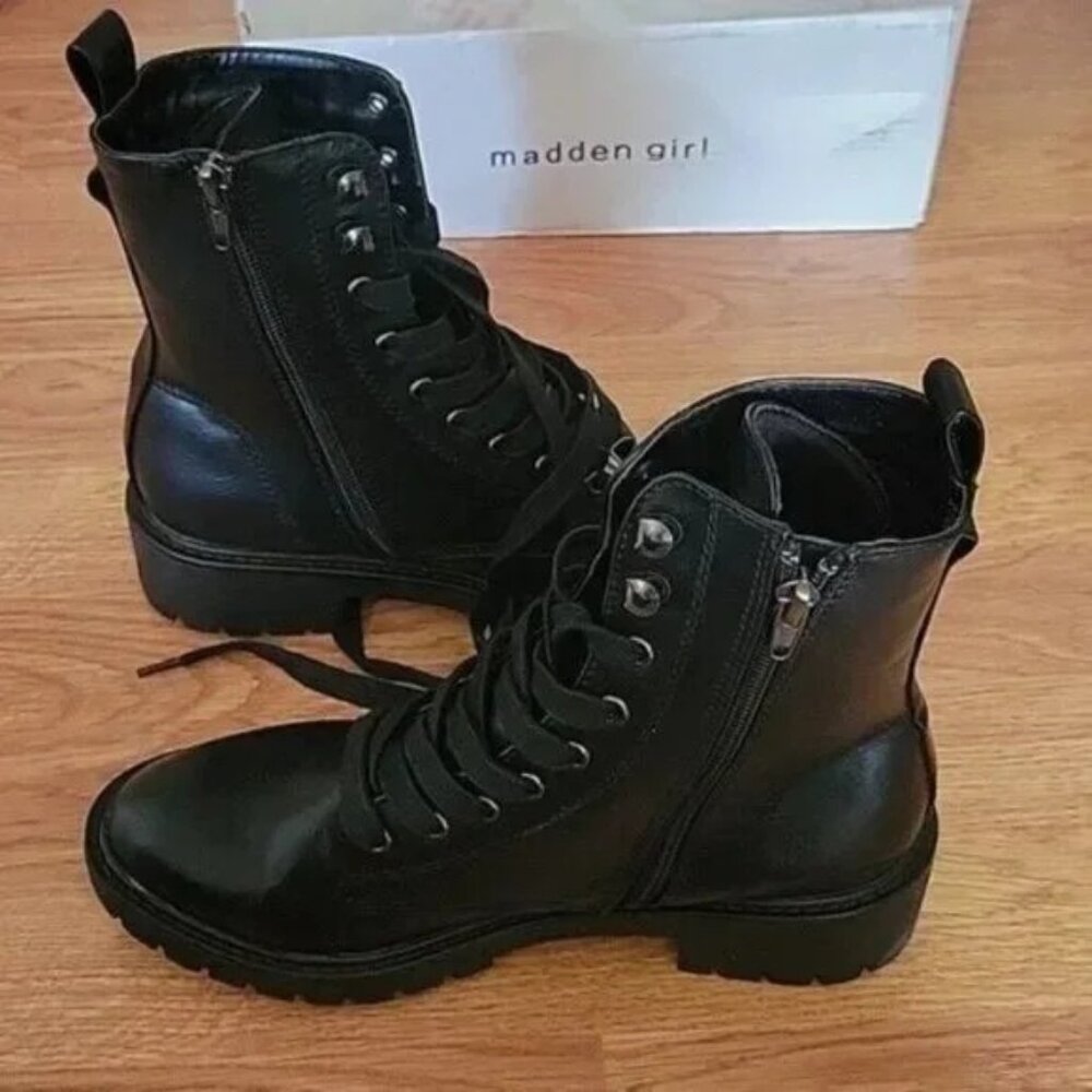 Steve Madden Black Combat Moto Boots